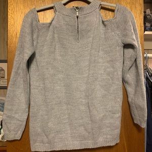 Grey Sweater with Cutout Shoulders